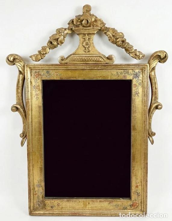 Antig&uuml;edades: ANTIGUO ESPEJO DE PARED DE ESTILO LUIS XVI O CARLOS IV. MADERA POLICROMADA. FRANCIA (?). SIGLO XIX.