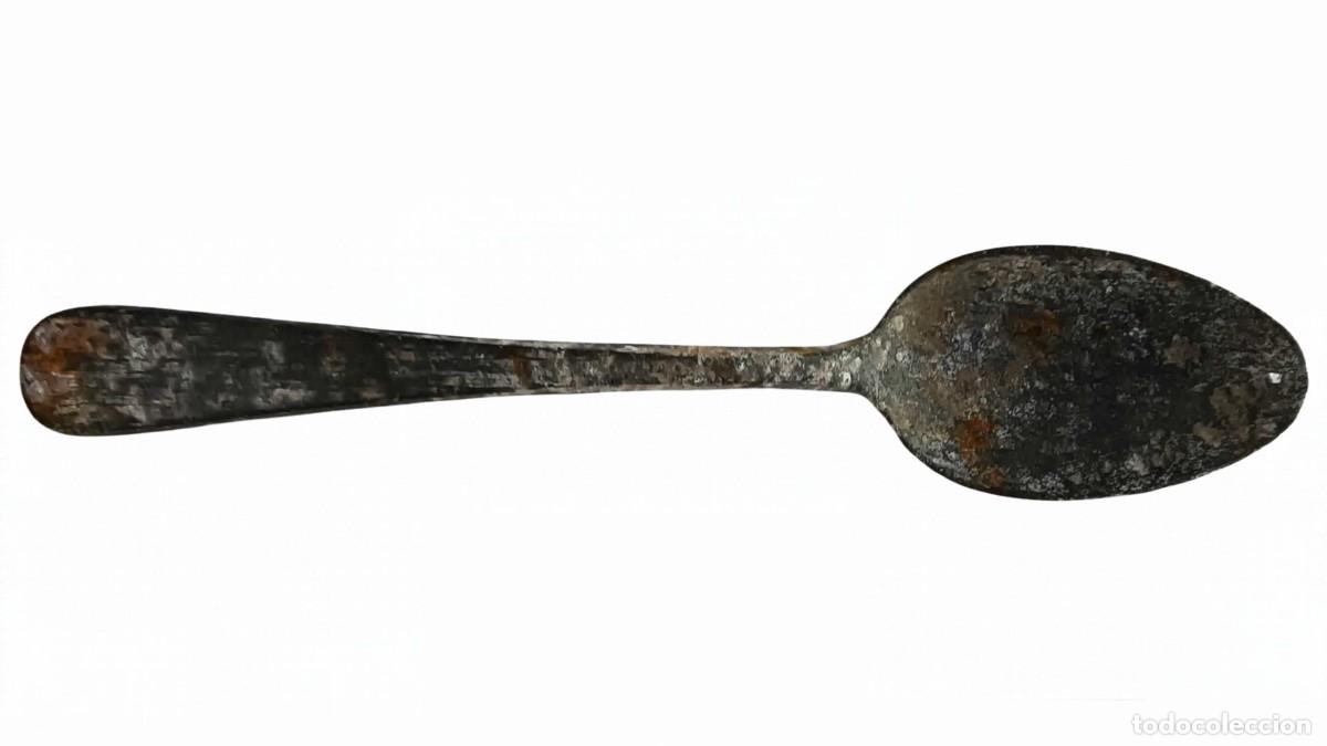 Antig&uuml;edades: CUCHARA ANTIGUA DE PELTRE - PALA OVALADA Y MANGO PLANO ENSANCHADO - ESTILO GEORGIANO/VICTORIANO