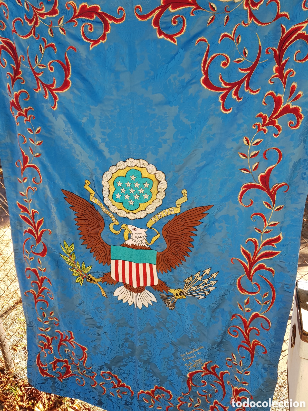 Antig&uuml;edades: ESPECTACULAR Y ANTIGUO REPOSTERO BORDADO AGUILA CALVA ESCUDO EEUU