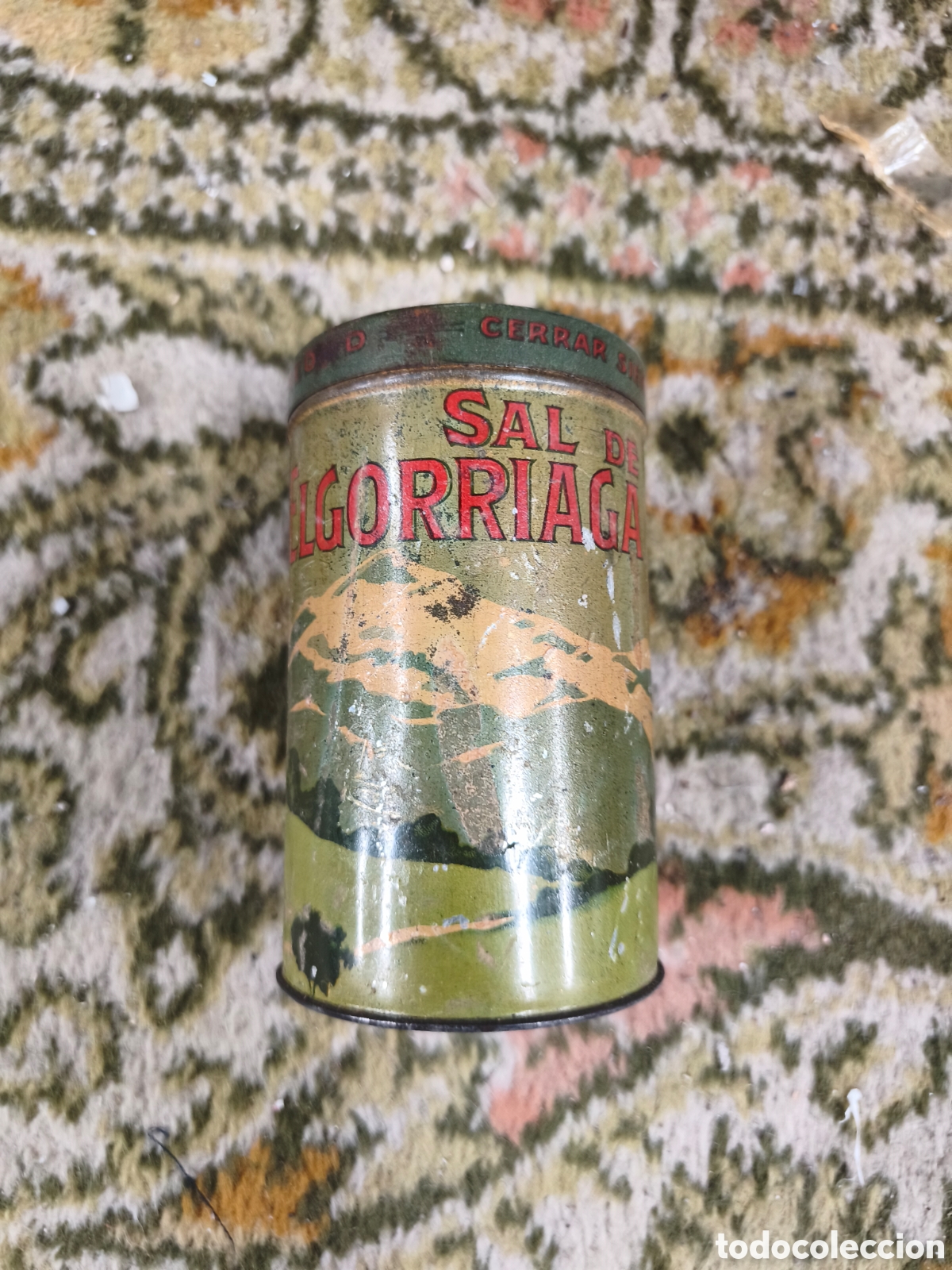 Antig&uuml;edades: Antigua lata litografiada Sal Biol&oacute;gica de Elgorriaga (Navarra) - Con Tapa - 1/2 Kilo