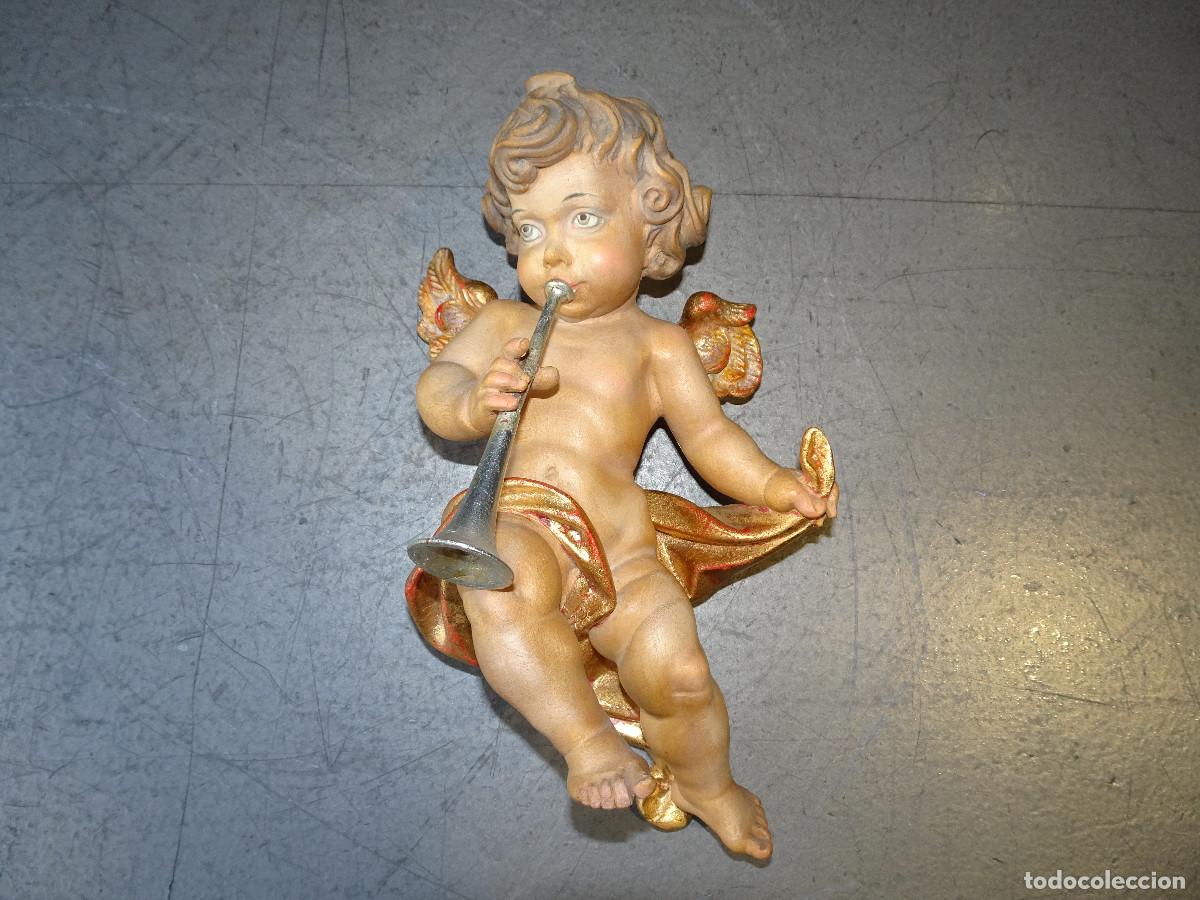 Antig&uuml;edades: Angel M&uacute;sico Querub&iacute;n Trompeta (Madera tallada)