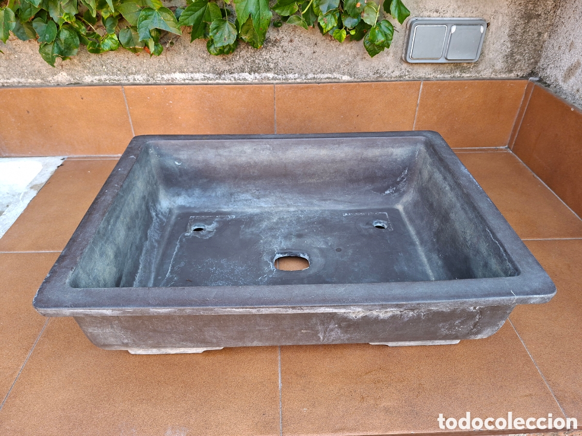 Antiquit&auml;ten: Antigua Maceta para Bons&aacute;i Rectangular XXL. Barro sin Esmaltar con Sello de Autor. 51,5 cm