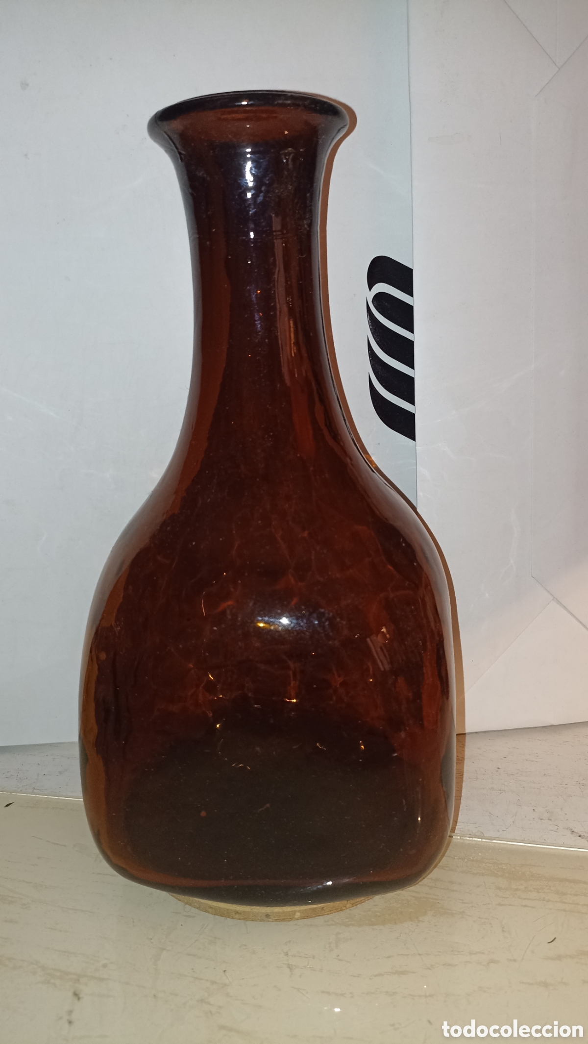 Antig&uuml;edades: Botell&oacute;n / Florero Vintage en Cristal Soplado &Aacute;mbar (27 cm) &ndash; Vidrio Artesanal Antiguo