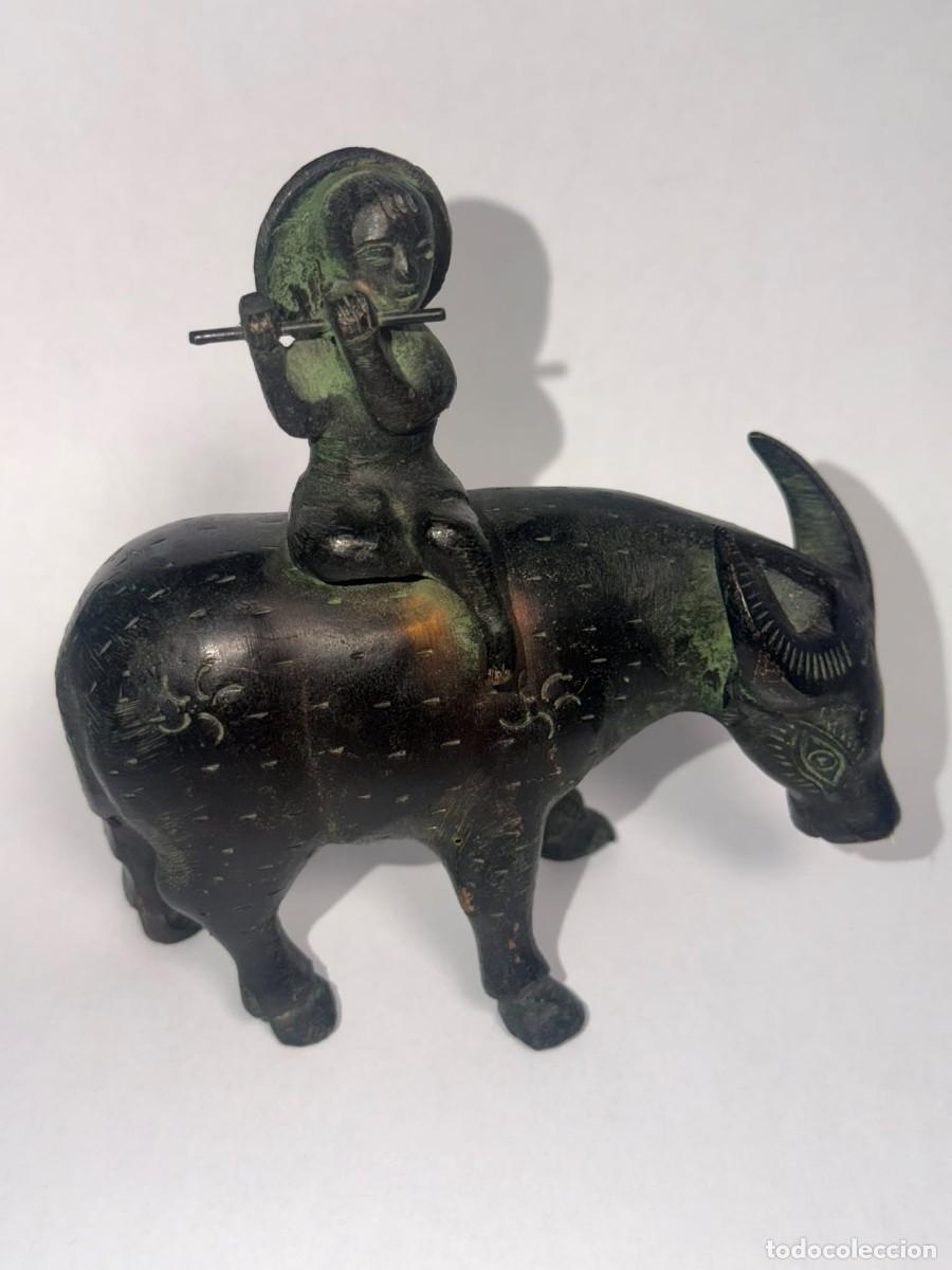 Oggetti Antichi: Escultura de Bronce Bufalo con Flautista VIETNAM