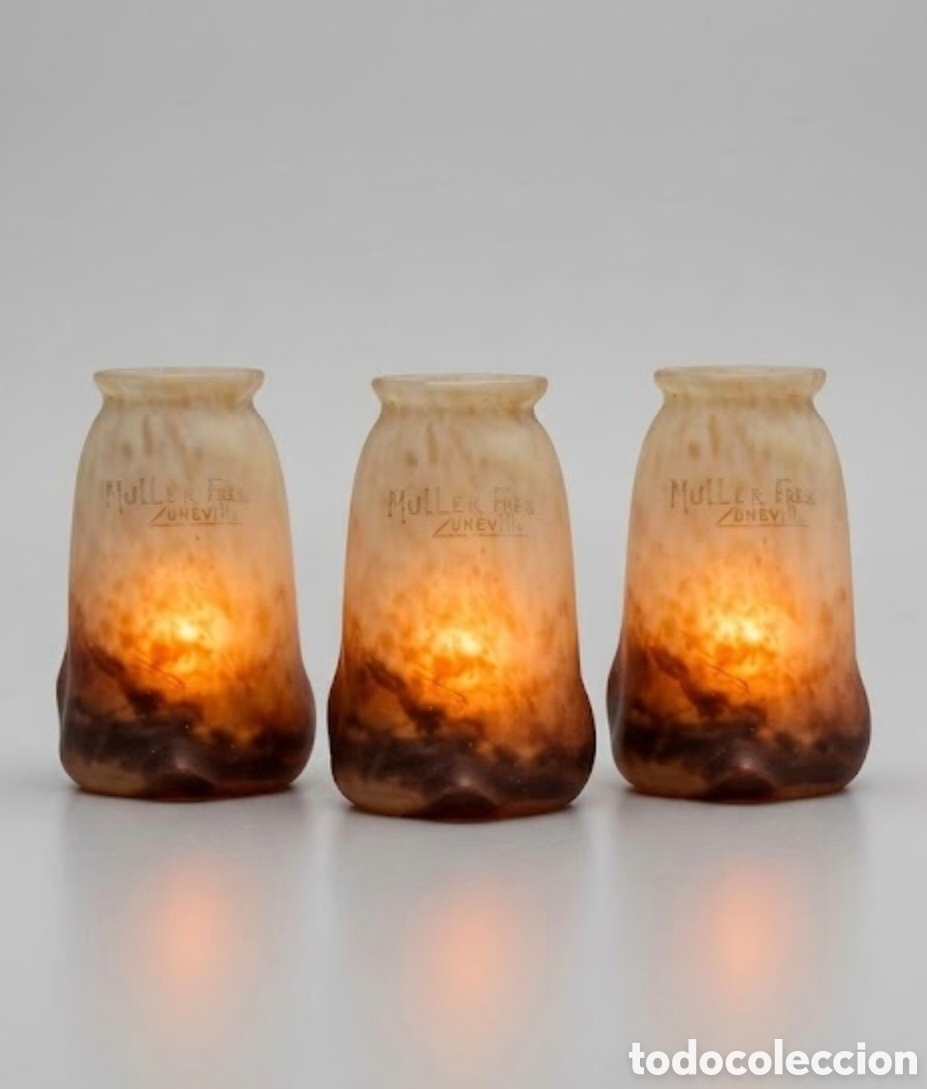 Antig&uuml;edades: &iexcl;Joyas de iluminaci&oacute;n vintage! Lote de 3 tulipas de cristal firmadas por Miller Fr&egrave;res