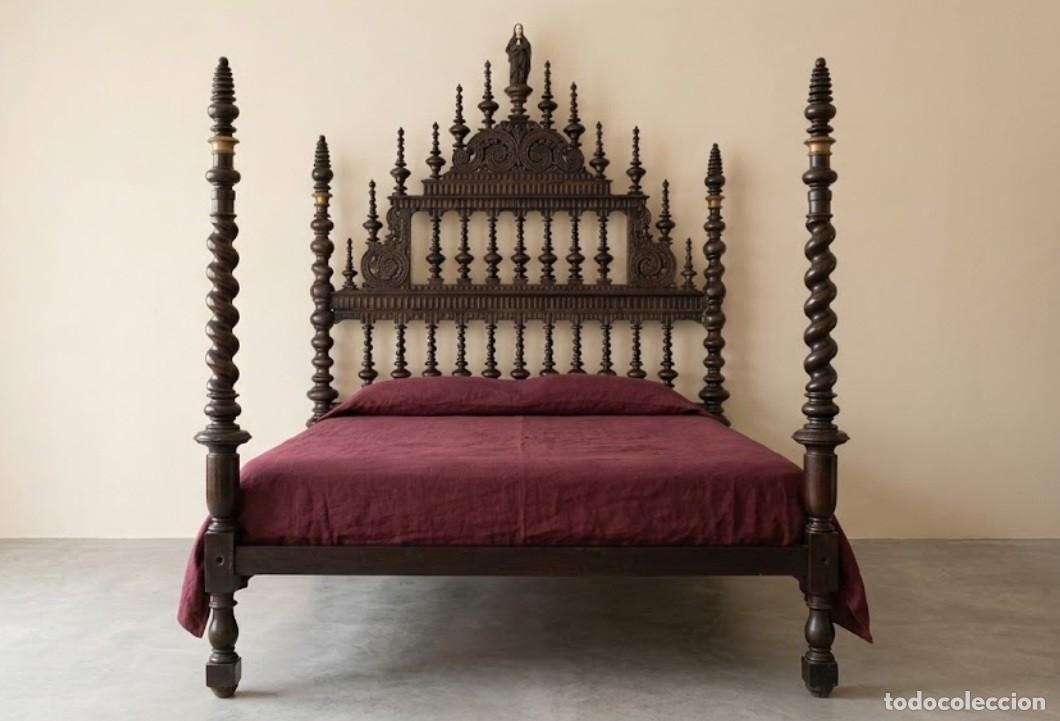 Antiques: Cama antigua Portuguesa Mallorquina Cuba s.XVIII 160 cm. Cabecero antiguo Barroco columna salom&oacute;nica