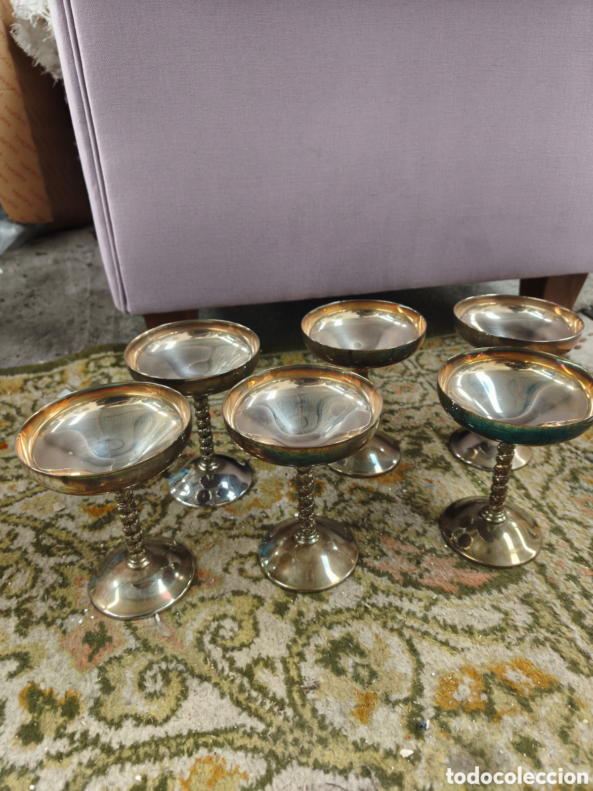 Antig&uuml;edades: Juego de 6 Copas de Cava Vintage ROMA S.L. - Ba&ntilde;o de Plata y Lat&oacute;n