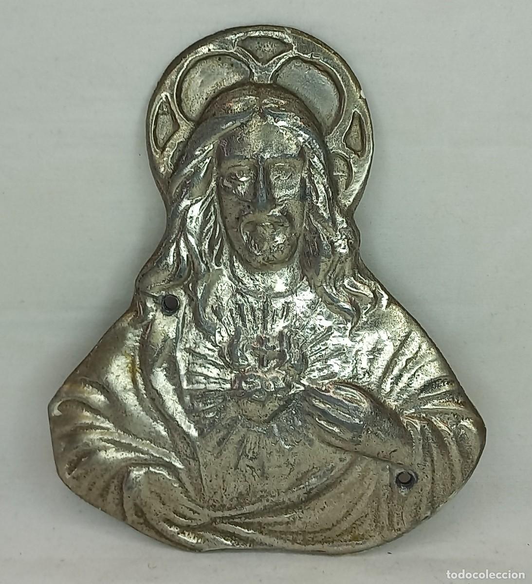 Antig&uuml;edades: DETENTE , PLACA DE PUERTA EN METAL SAGRADO CORAZON DE JESUS