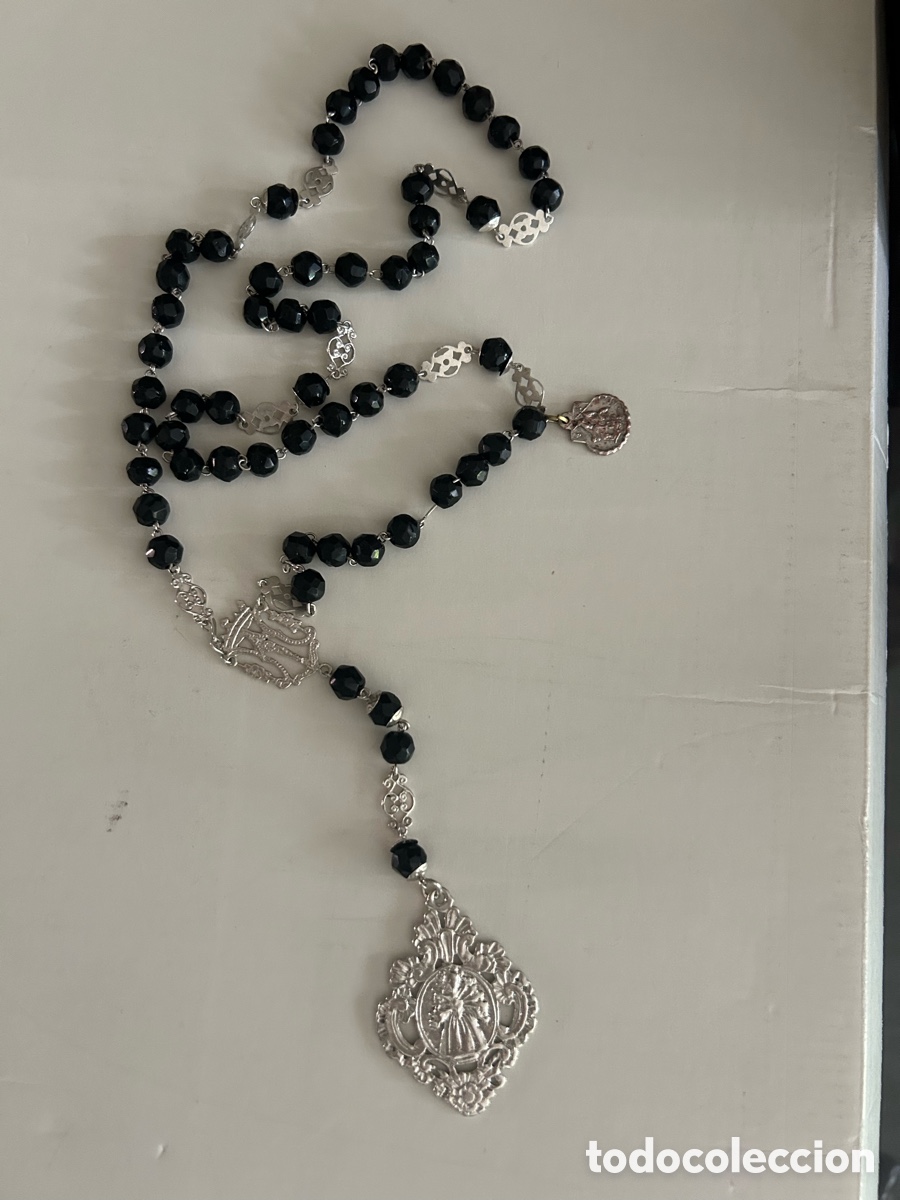 Antig&uuml;edades: Antiguo Rosario con cruz de filigrana de plata y cuentas de azabache