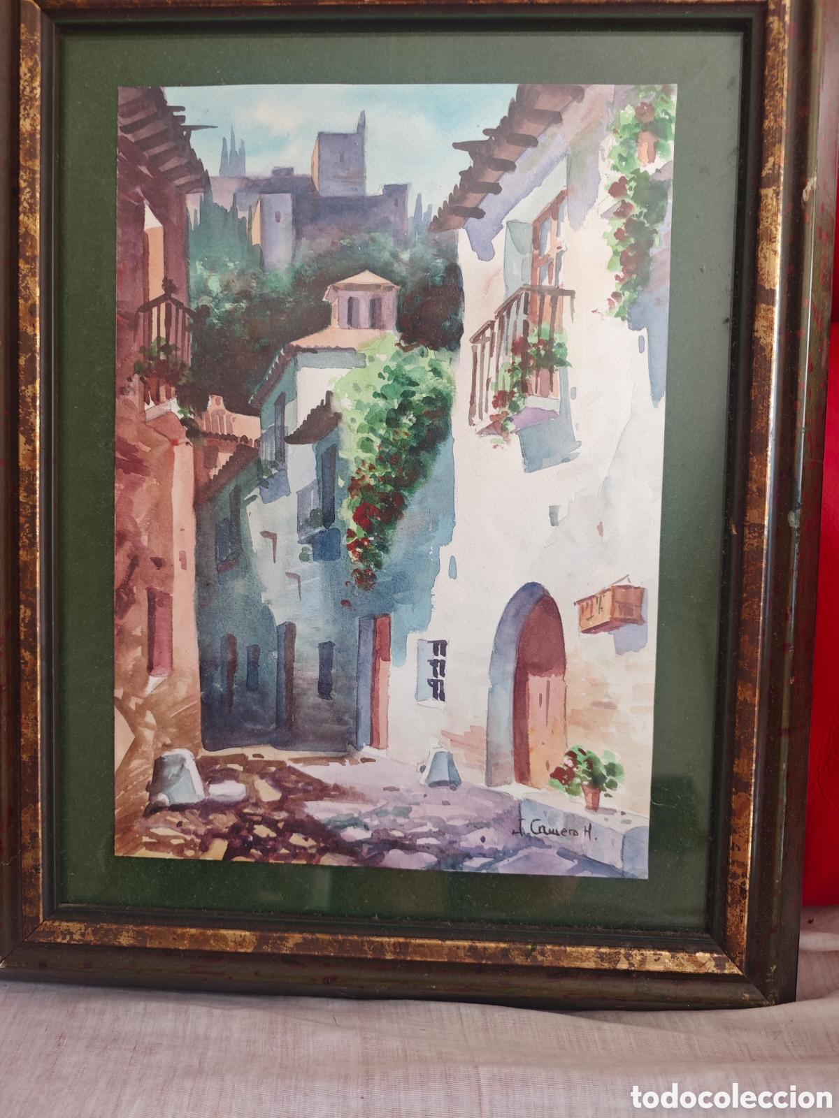 Antig&uuml;edades: Oleo de callej&oacute;n tipo andaluz con firma