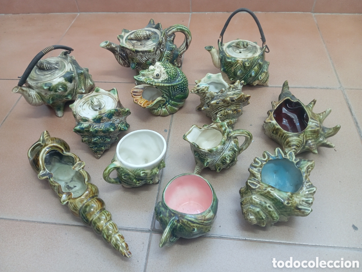 Antig&uuml;edades: Lote de 12 piezas de cer&aacute;mica esmaltada de inspiraci&oacute;n marina