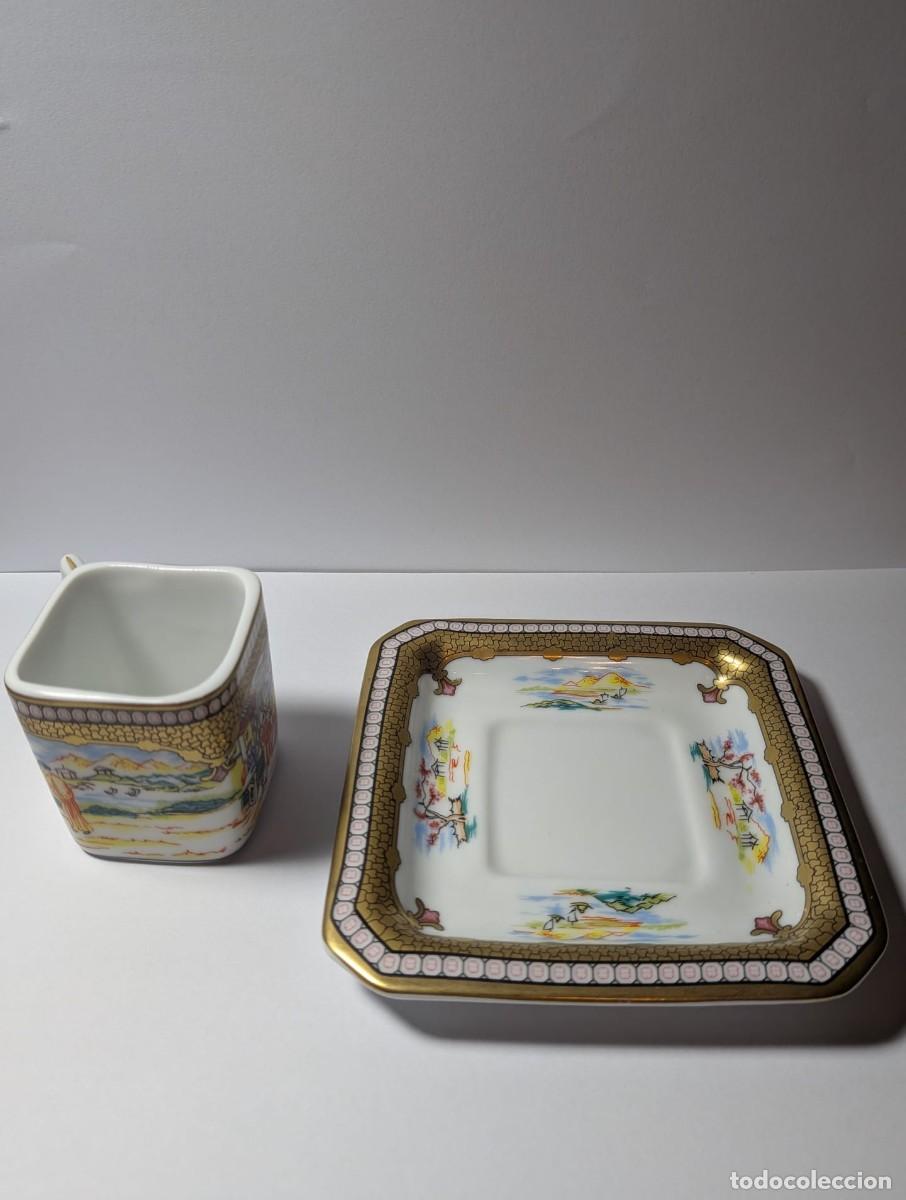Antig&uuml;edades: Lote de tazas de Limoges, Alemania e Inglaterra.