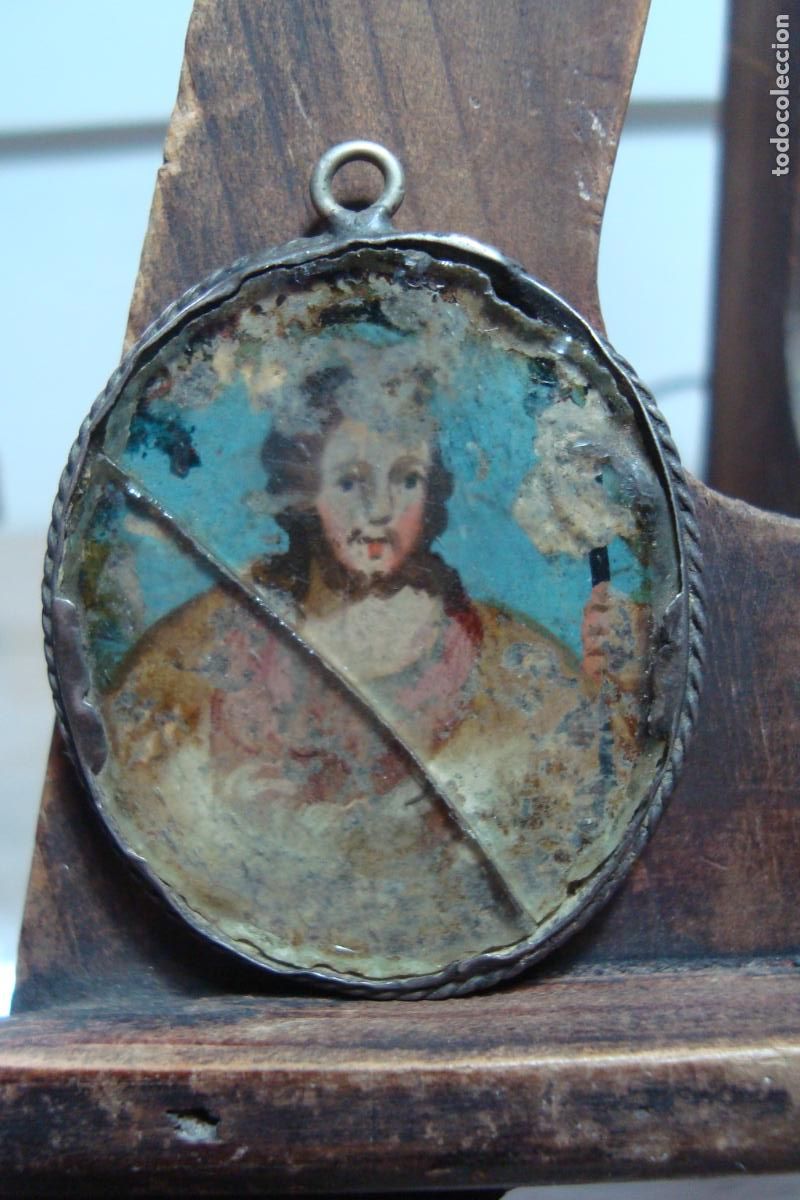 Antig&uuml;edades: ANTIGUO MEDALLON RELIGIOSO TIPO RELICARIO PINTADO A MANO SIGLO XVIII.