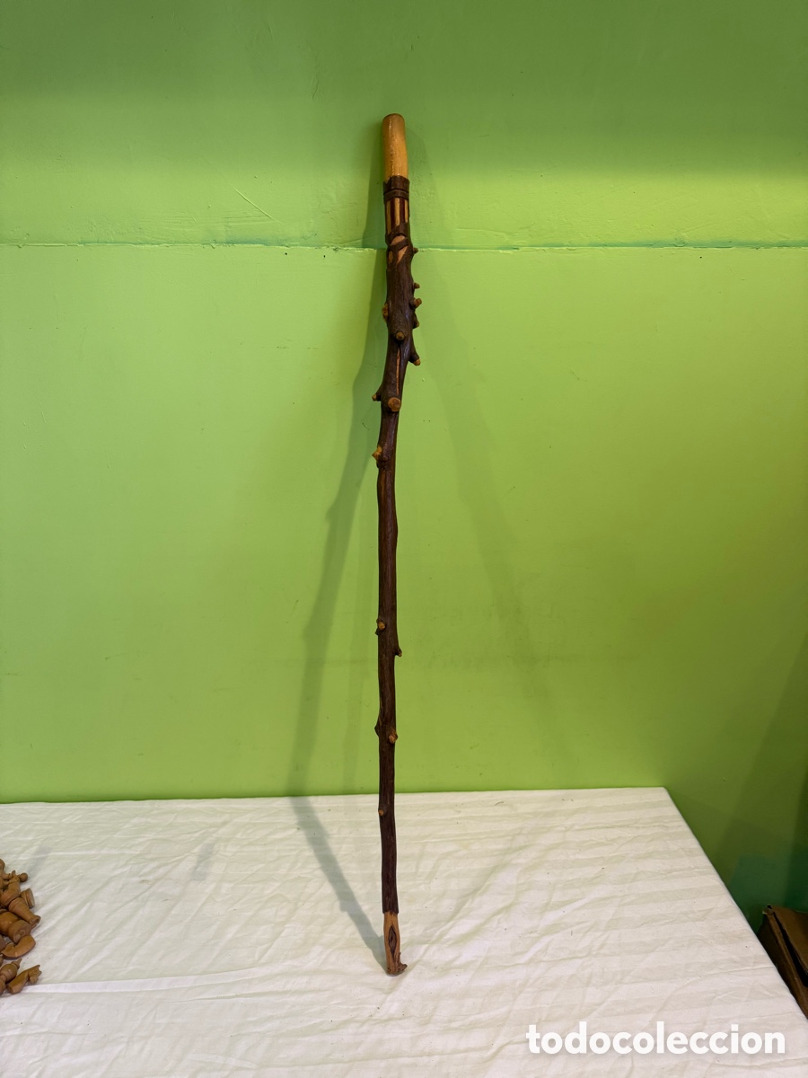 Antig&uuml;edades: Antiguo bast&oacute;n r&uacute;stico de madera natural &ndash; Artesan&iacute;a popular &ndash; Siglo XX
