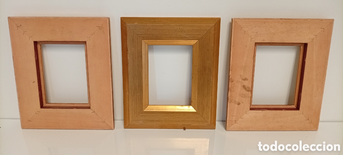 Antig&uuml;edades: .SET DE 3 MARCOS DE MADERA DORADOS - Foto 4