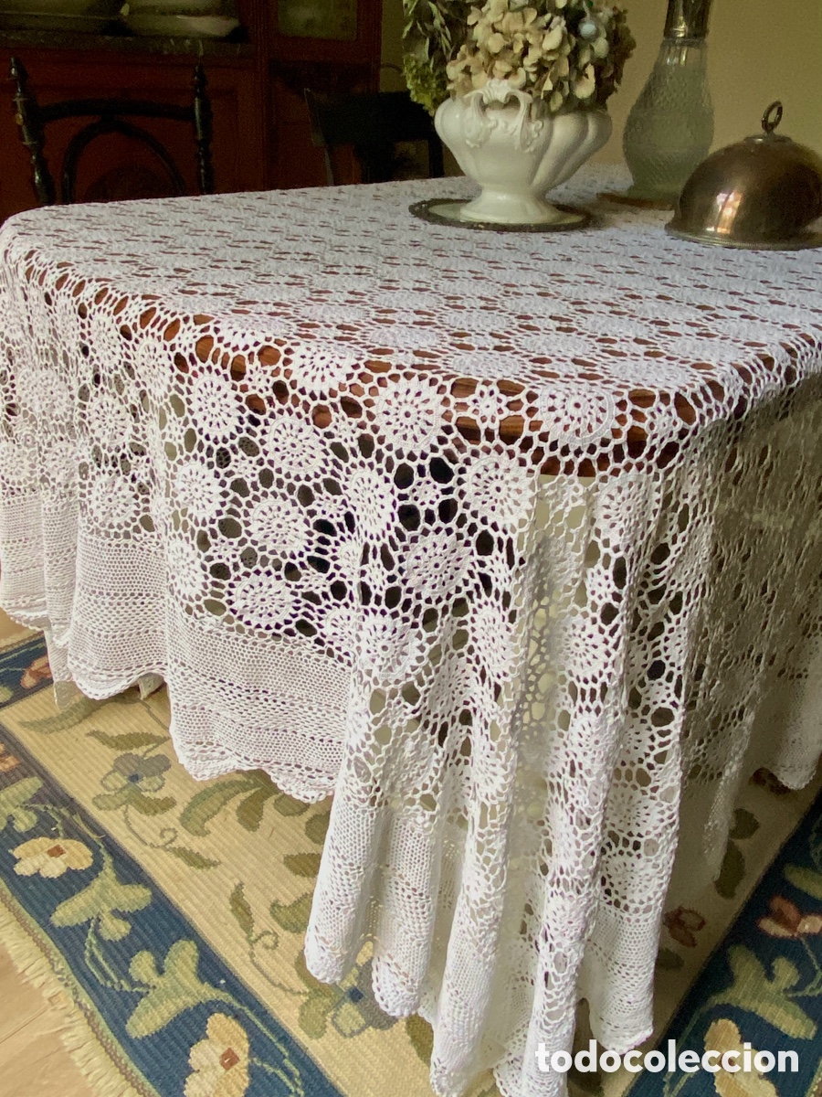 Antig&uuml;edades: Mantel blanco ganchillo vintage - Foto 2