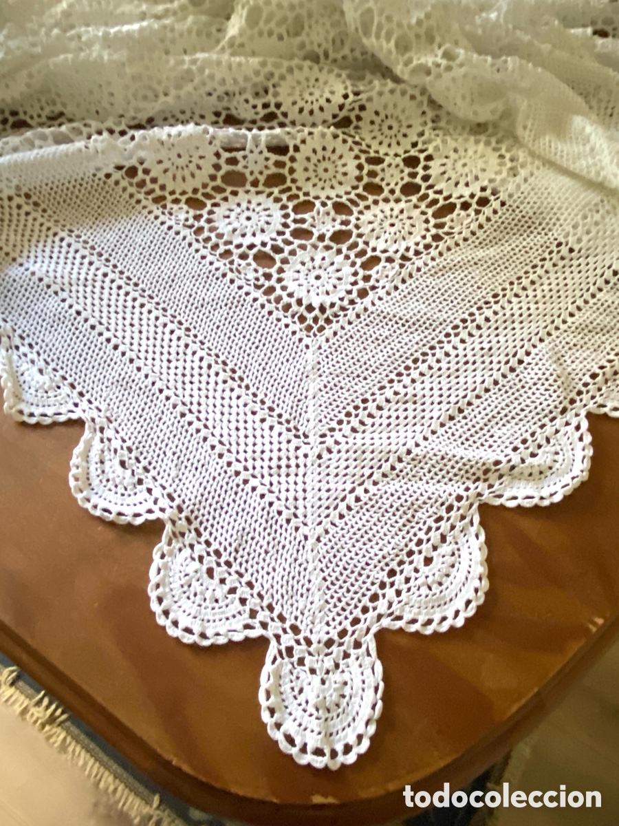 Antig&uuml;edades: Mantel blanco ganchillo vintage - Foto 6