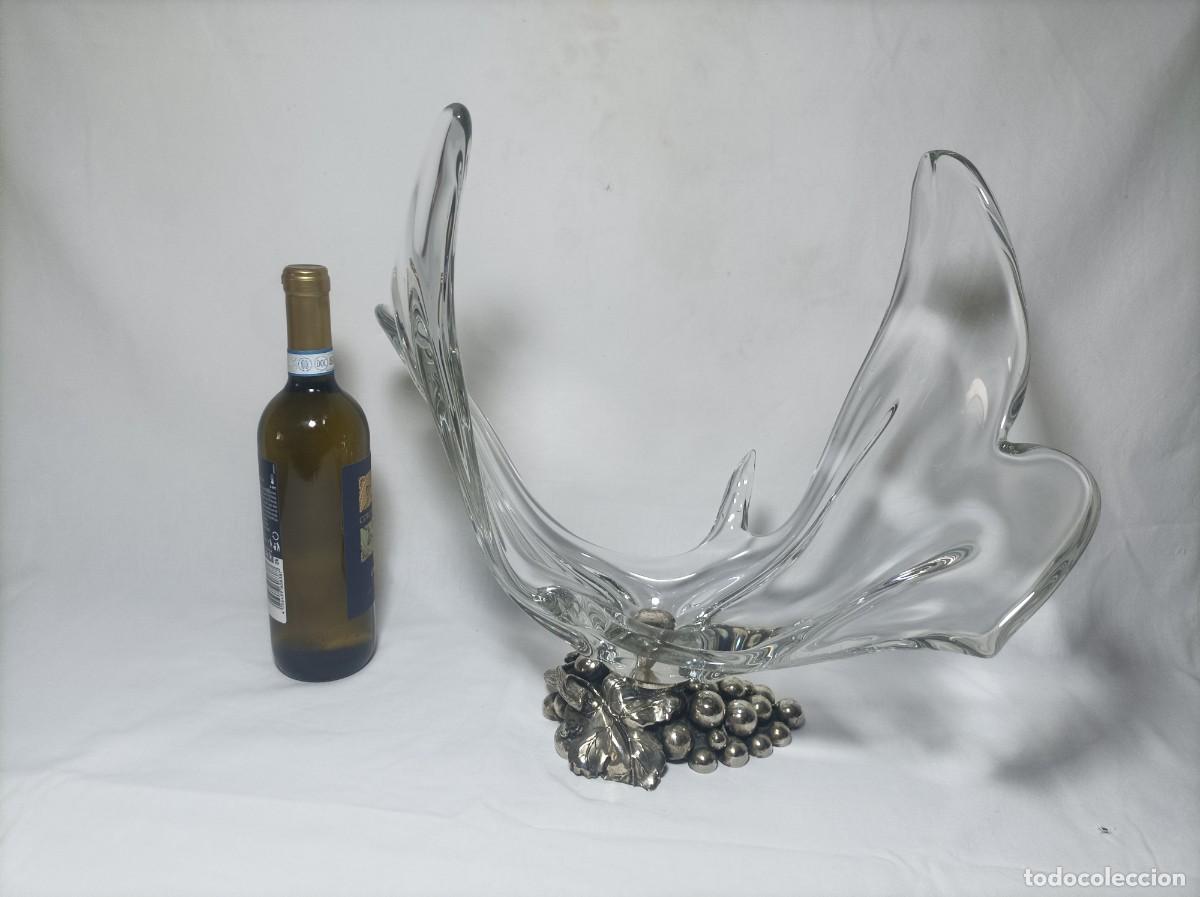Antig&uuml;edades: Espectacular Centro de Mesa Monumental Cristal DAUM FRANCE - Base Plateada Vintage (39x47 cm)
