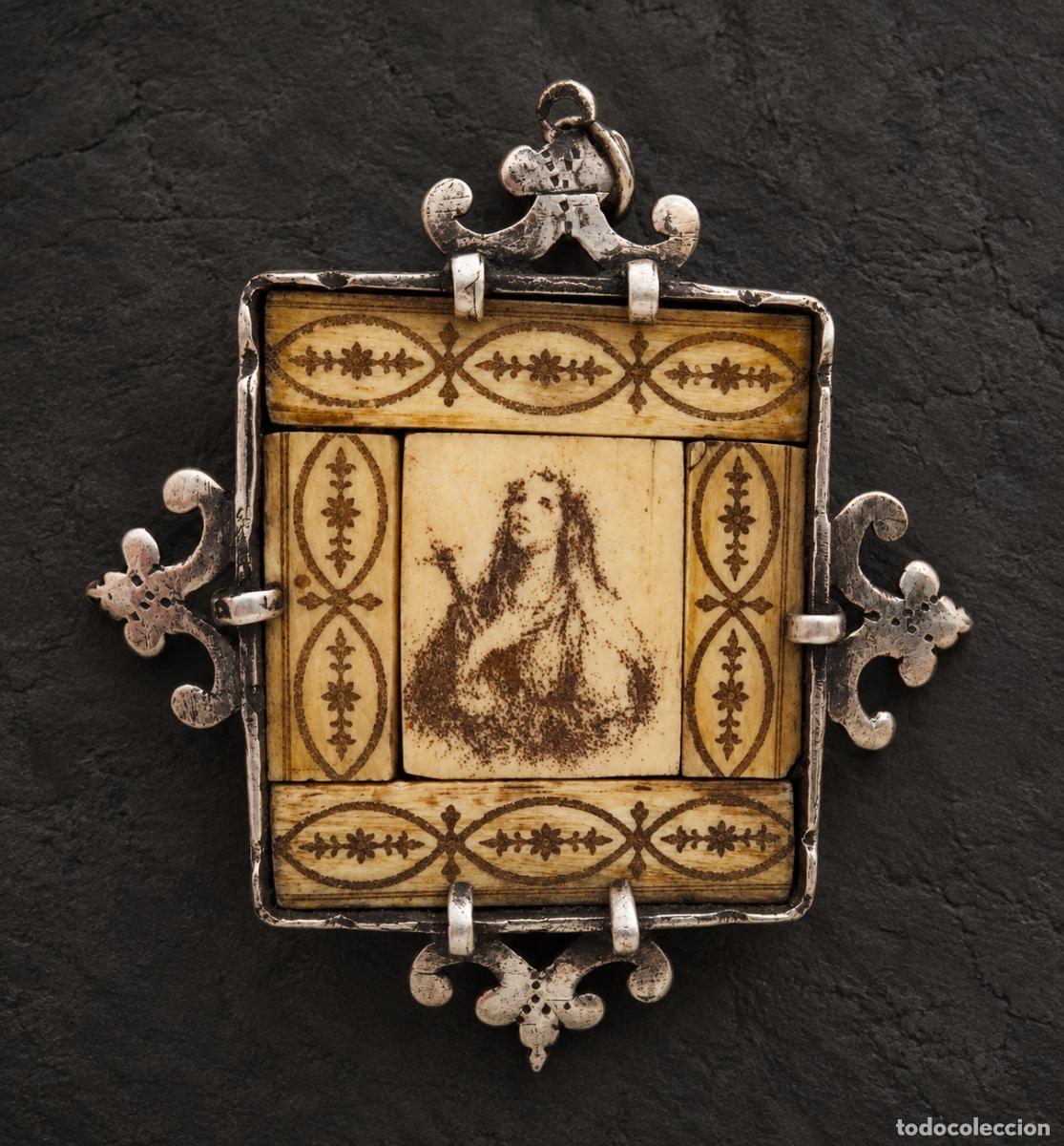 Antig&uuml;edades: MEDALLON-RELICARIO EN PLATA Y HUESO (bajorrelieve)