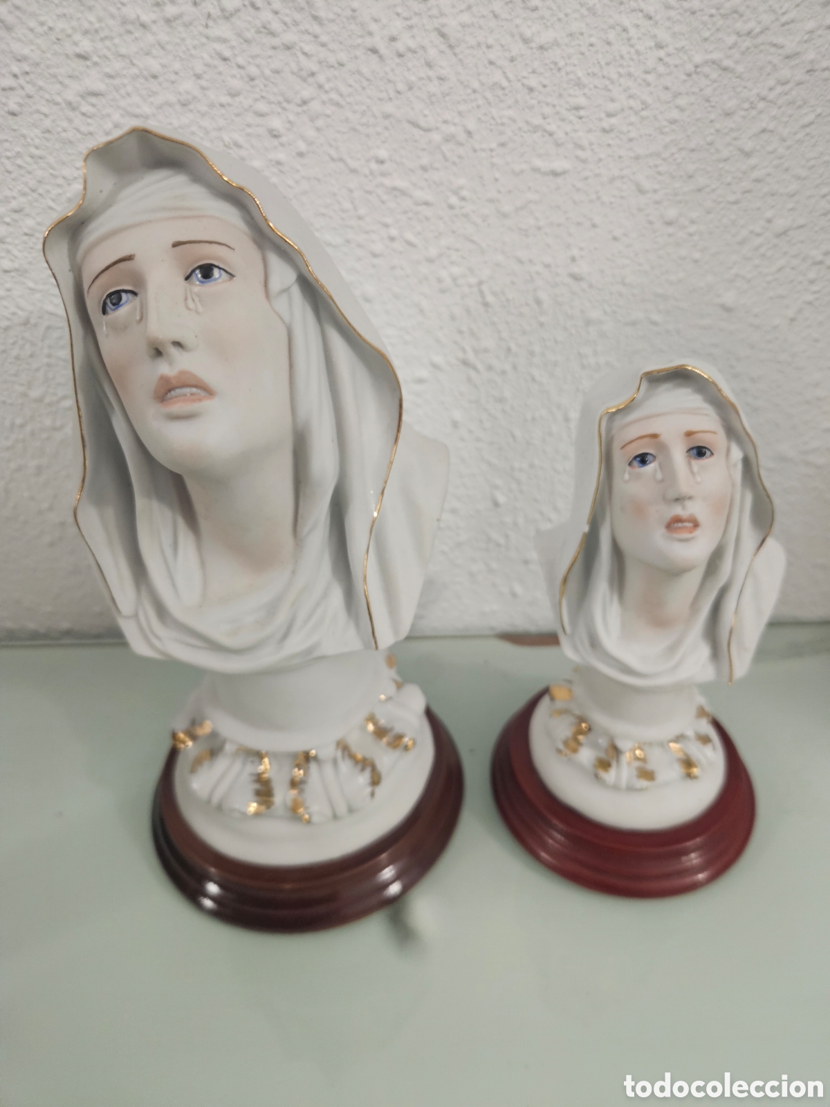 Antig&uuml;edades: Pareja Bustos Virgen Dolorosa Porcelana NECA Portugal 22 y 16 cm
