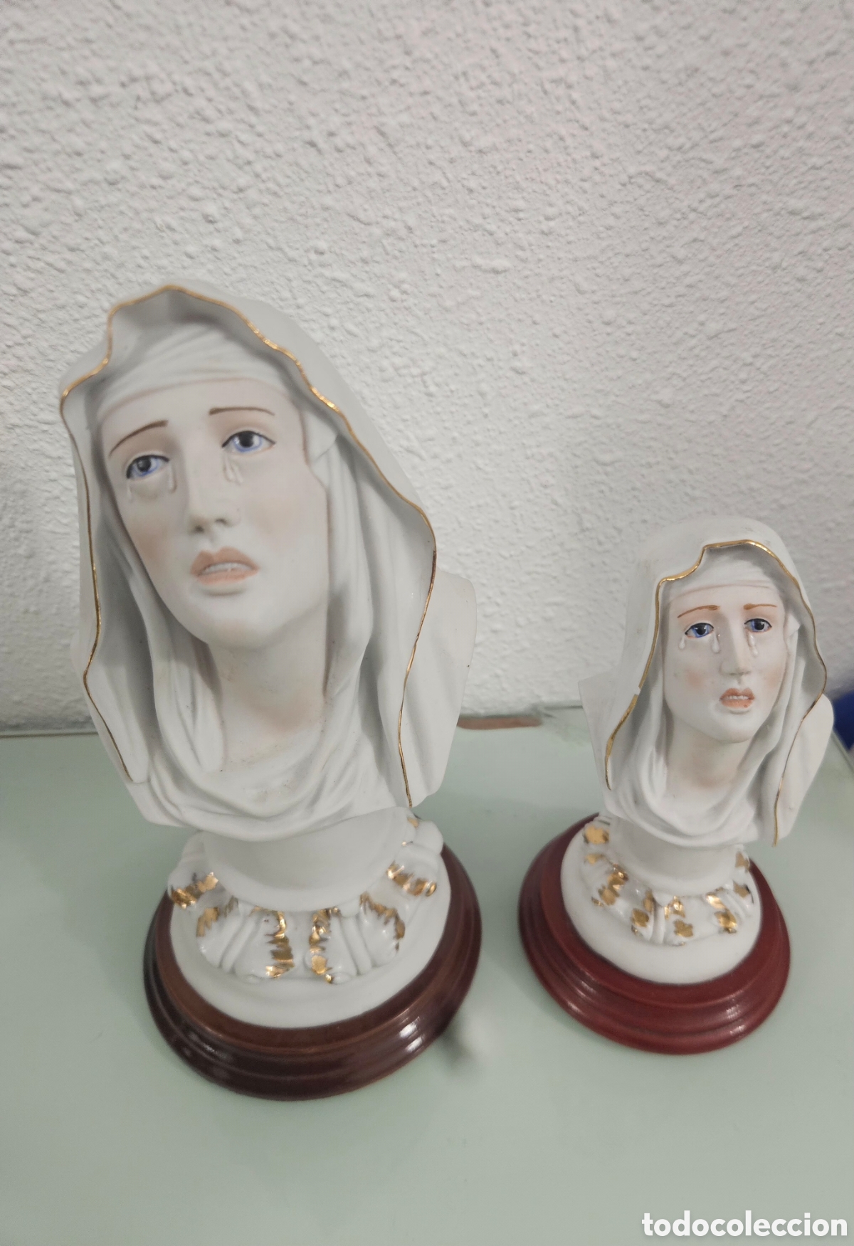 Antig&uuml;edades: Pareja Bustos Virgen Dolorosa Porcelana NECA Portugal 22 y 16 cm