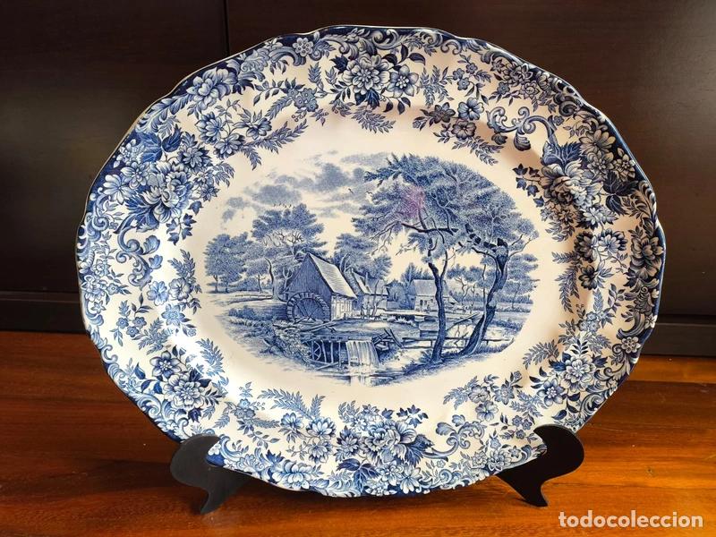 Antig&uuml;edades: 3 Fuentes Decorativas Azul y Rojo Loza Inglesa