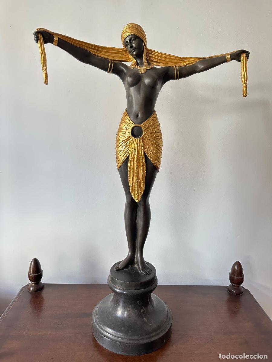 Antig&uuml;edades: Gran escultura de bronce Art D&eacute;co &ndash; Bailarina con velo &ndash; Reproducci&oacute;n de Dem&eacute;tre Haralamb Chiparus &ndash;