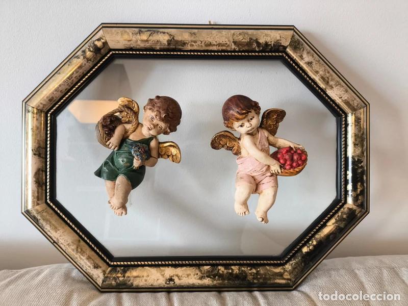 Antig&uuml;edades: Cuadro Querubines Relieve Cl&aacute;sico Marco Octogonal