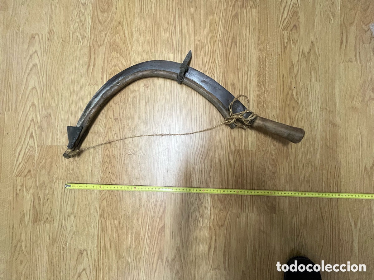 Antig&uuml;edades: Azada antigua de hierro con protector de madera - Foto 2