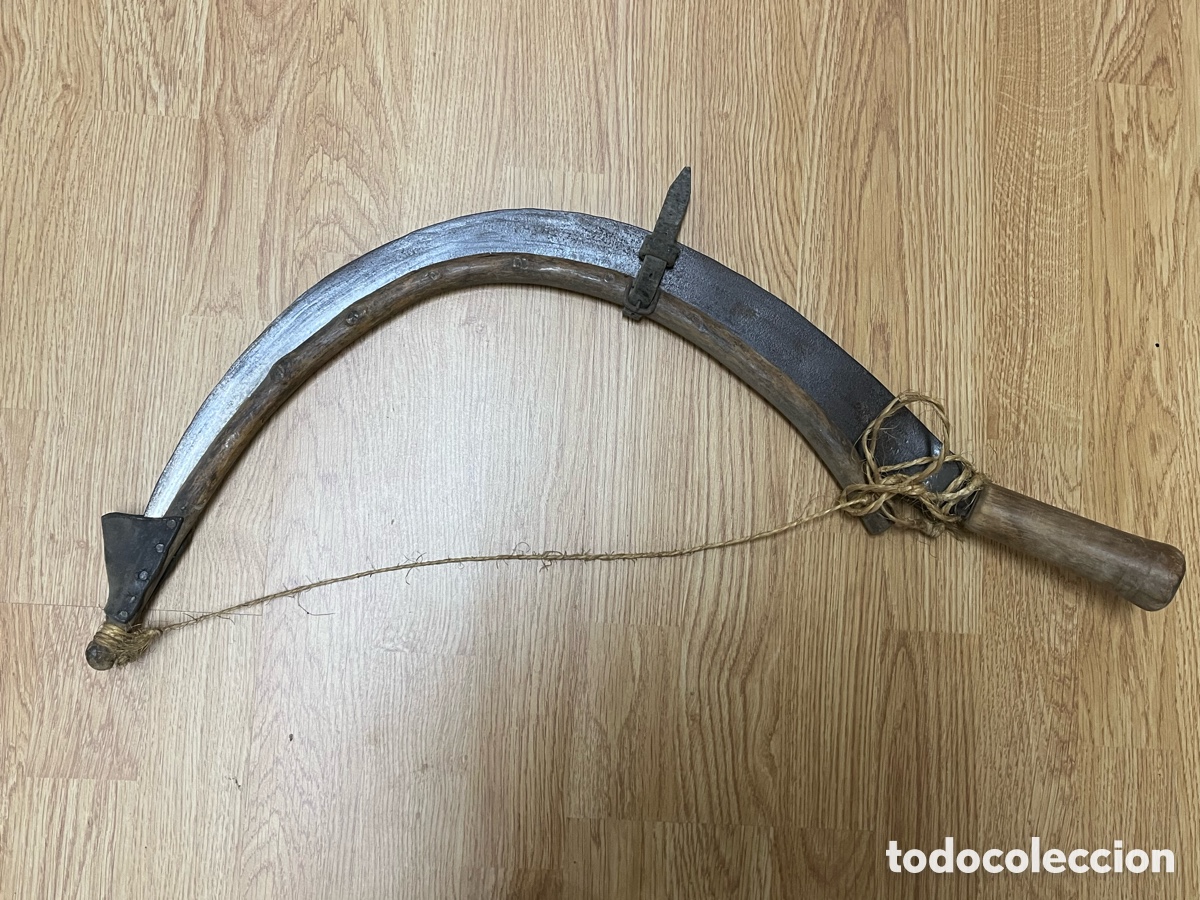 Antig&uuml;edades: Azada antigua de hierro con protector de madera