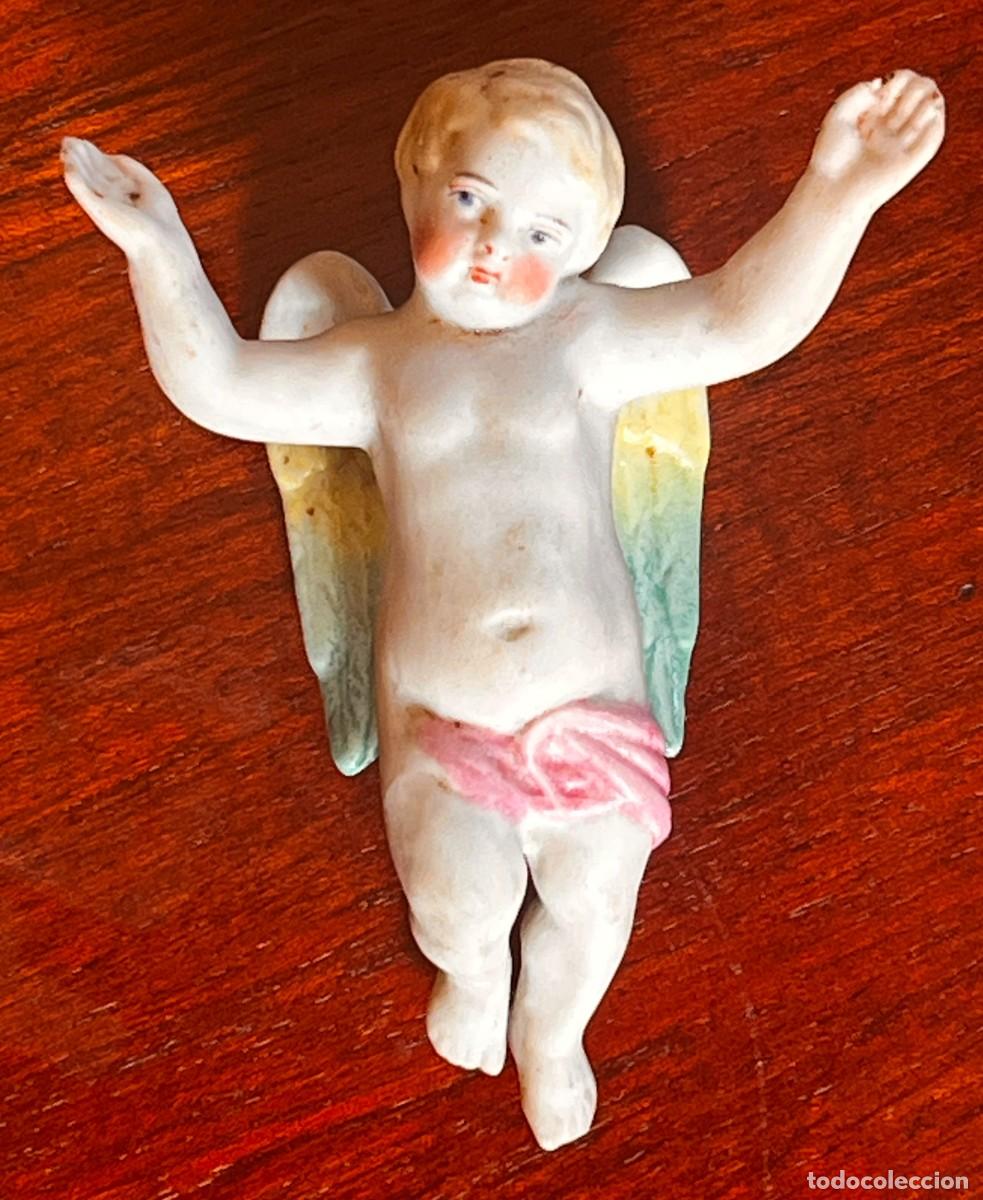 Antig&uuml;edades: ANTIGUO ANGELITO DE PORCELANA BISCUIT, QUERUB&Iacute;N, FIGURA DECORATIVA, SIGLO XIX O PRINCIPIOS DEL XX