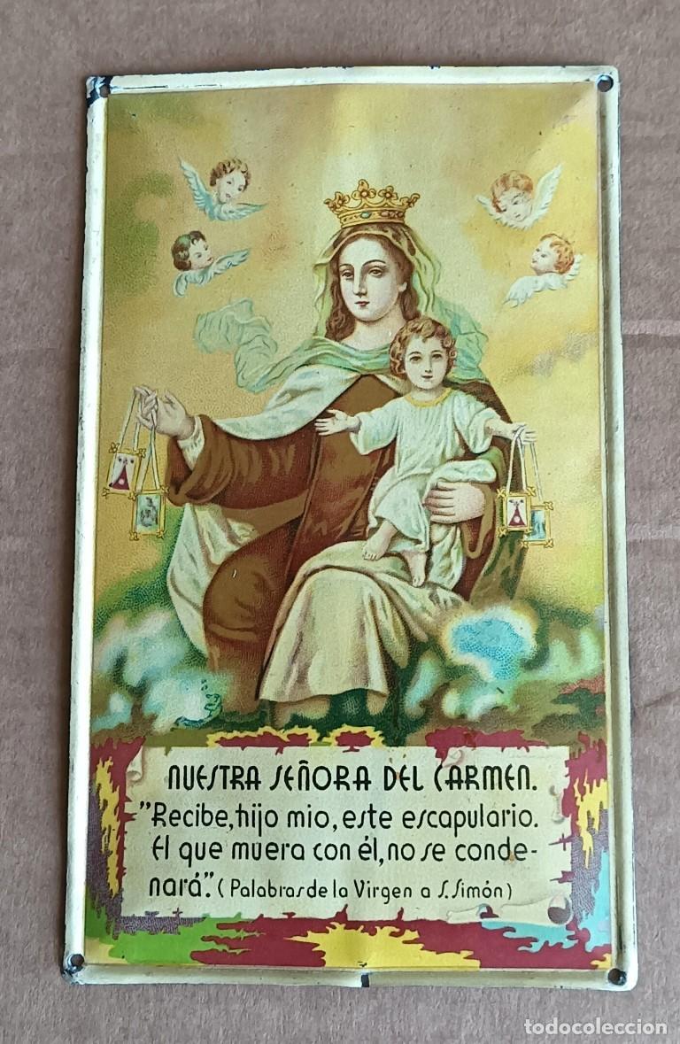 Antig&uuml;edades: Chapa esmaltada NUERTRA SE&Ntilde;ORA DEL CARMEN