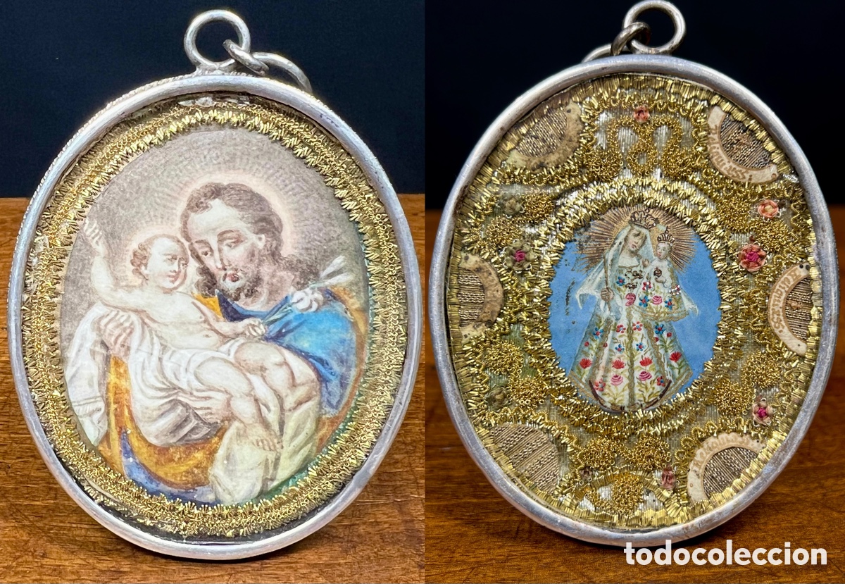 Antig&uuml;edades: Relicario doble cara. Plata. Gran tama&ntilde;o. S.XVIII