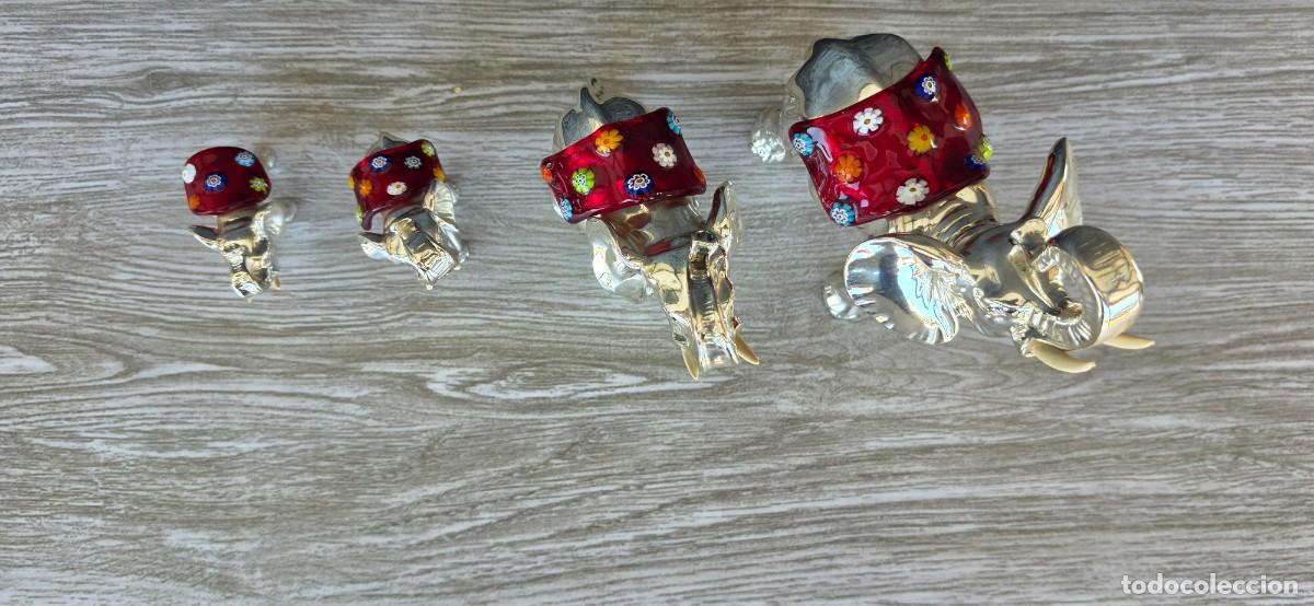 Antig&uuml;edades: Juego Elefantes Plata y cristal - Foto 3