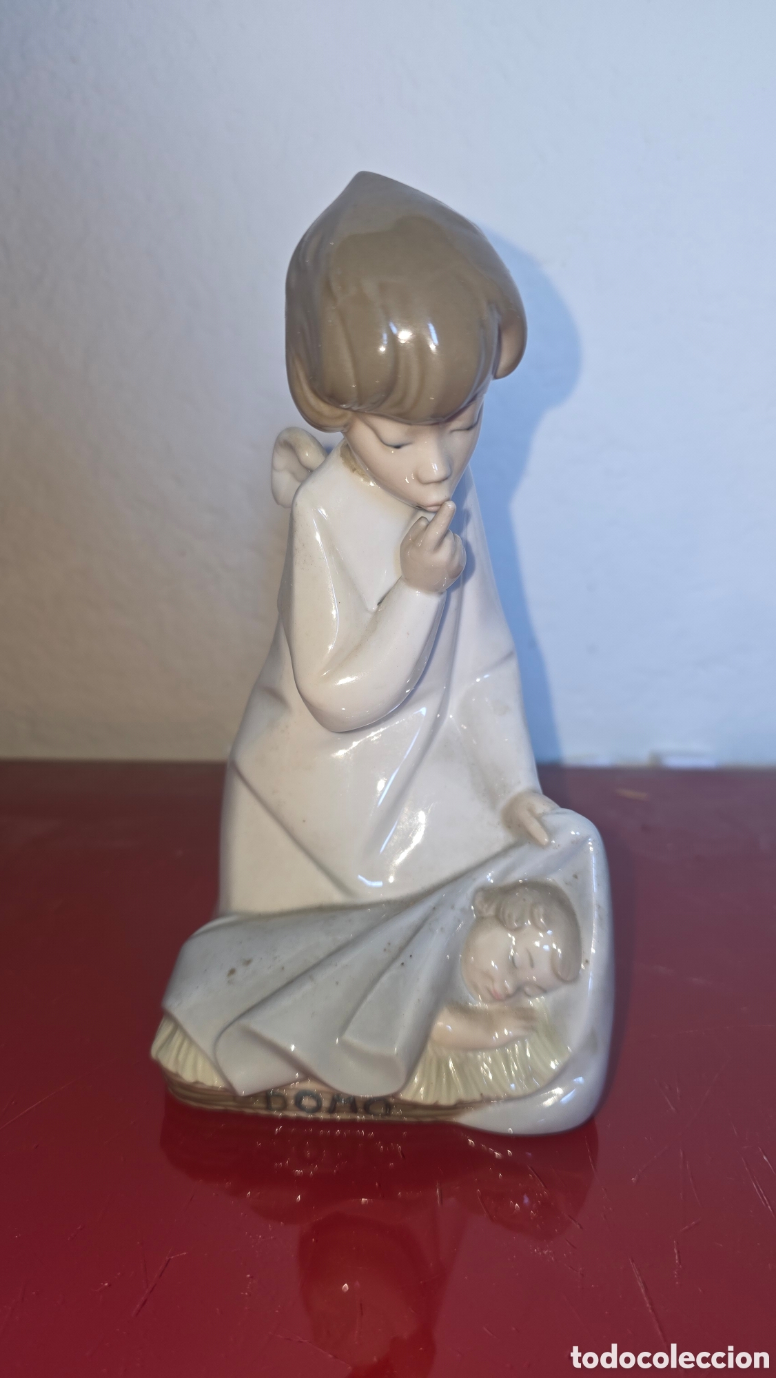 Antiques: Figura angel con ni&ntilde;o porcelana Lladr&oacute;