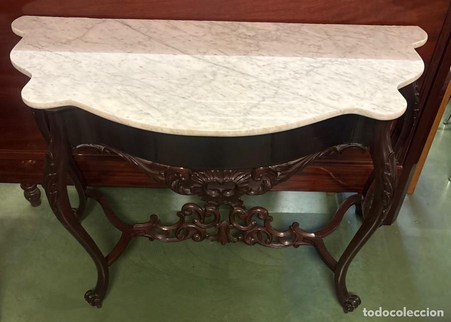 Antig&uuml;edades: Consola Isabelina con Tapa de M&aacute;rmol: - Foto 4