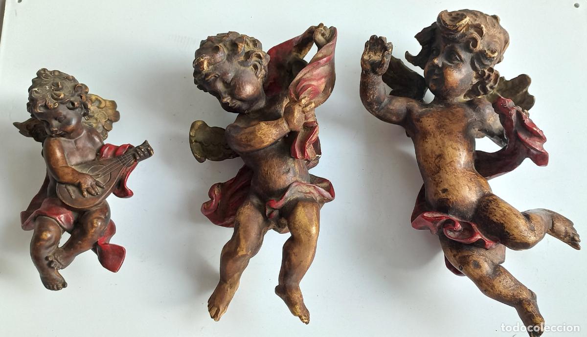 Antig&uuml;edades: 3 querubines o angelotes de estilo barroco, para colgar.
