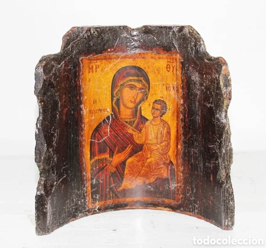 Antig&uuml;edades: Icono ortodoxo oriental Virgen de Iver&oacute;n artesanal