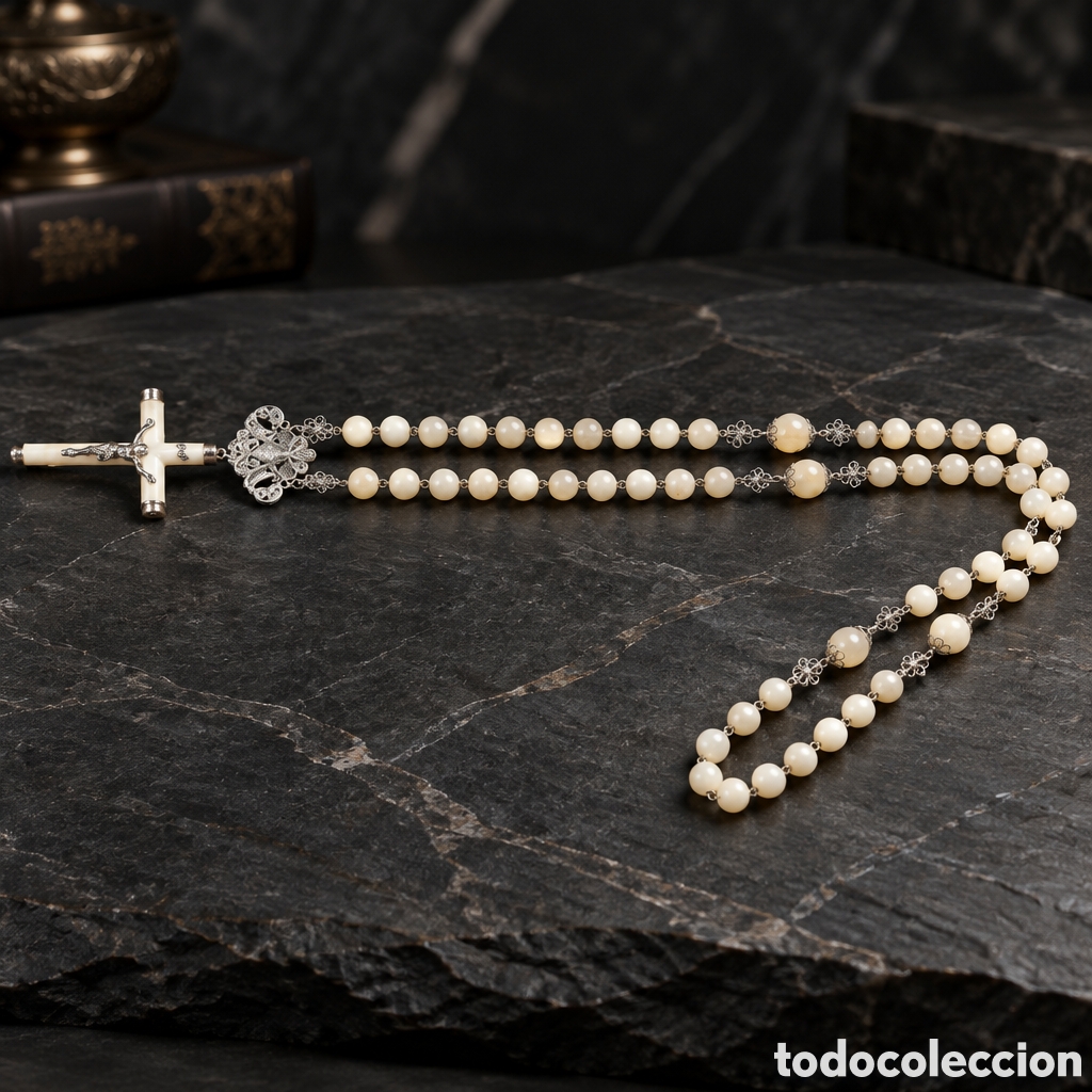 Antiques: Rosario antiguo de n&aacute;car (madreperla) y filigrana de plata, finales del siglo XIX ...