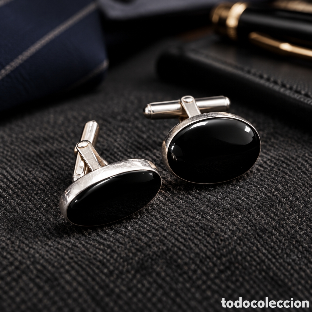 Antig&uuml;edades: Elegantes gemelos de plata de ley con &oacute;nix negro