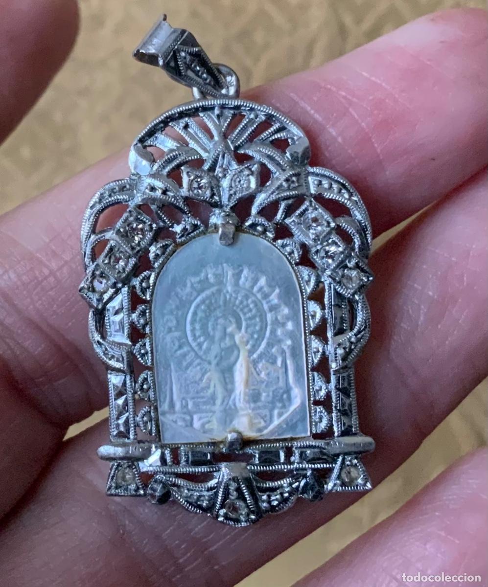 Antiques: ANTIGUA MEDALLA PLATA Y NACAR VIRGEN DEL PILAR