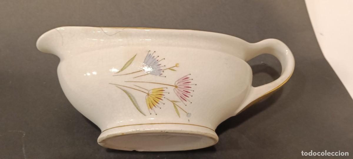 Antiquit&eacute;s: ANTIGUA SALSERA DE LOZA VINTAGE ALVAREZ VIGO - FLORAL Y FILO DORADO