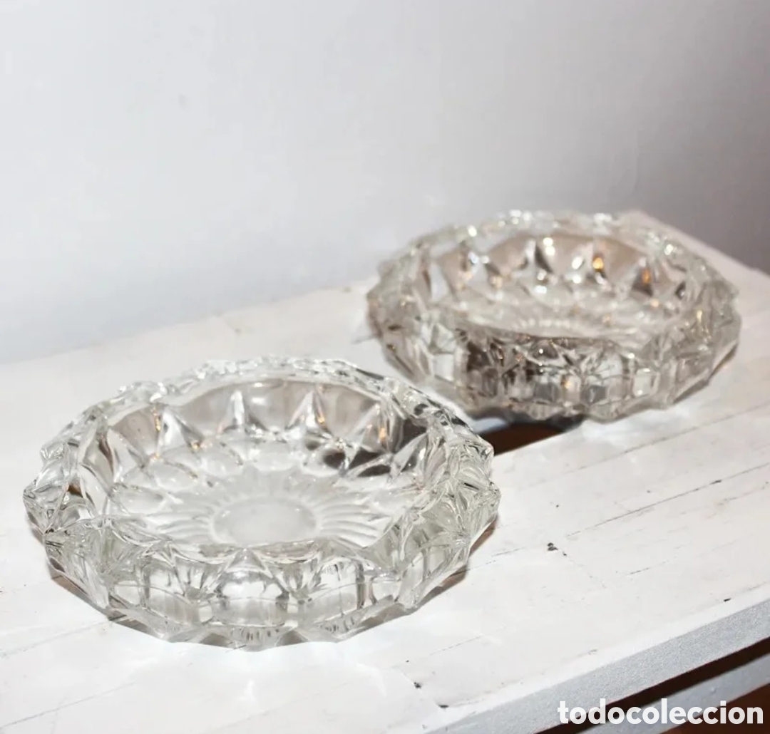 Antiques: Juego elegantes ceniceros cl&aacute;sicos cristal tallado