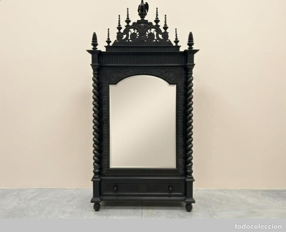 Antig&uuml;edades: Armario antiguo Estilo Enrique II s.XIX. Mueble Armario Espejo franc&eacute;s Alfonsino columna salom&oacute;nica.