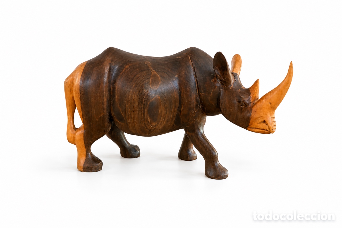 Antig&uuml;edades: Escultura Rinoceronte en madera de &eacute;bano &Aacute;frica Septentrional 1970&rsquo;s