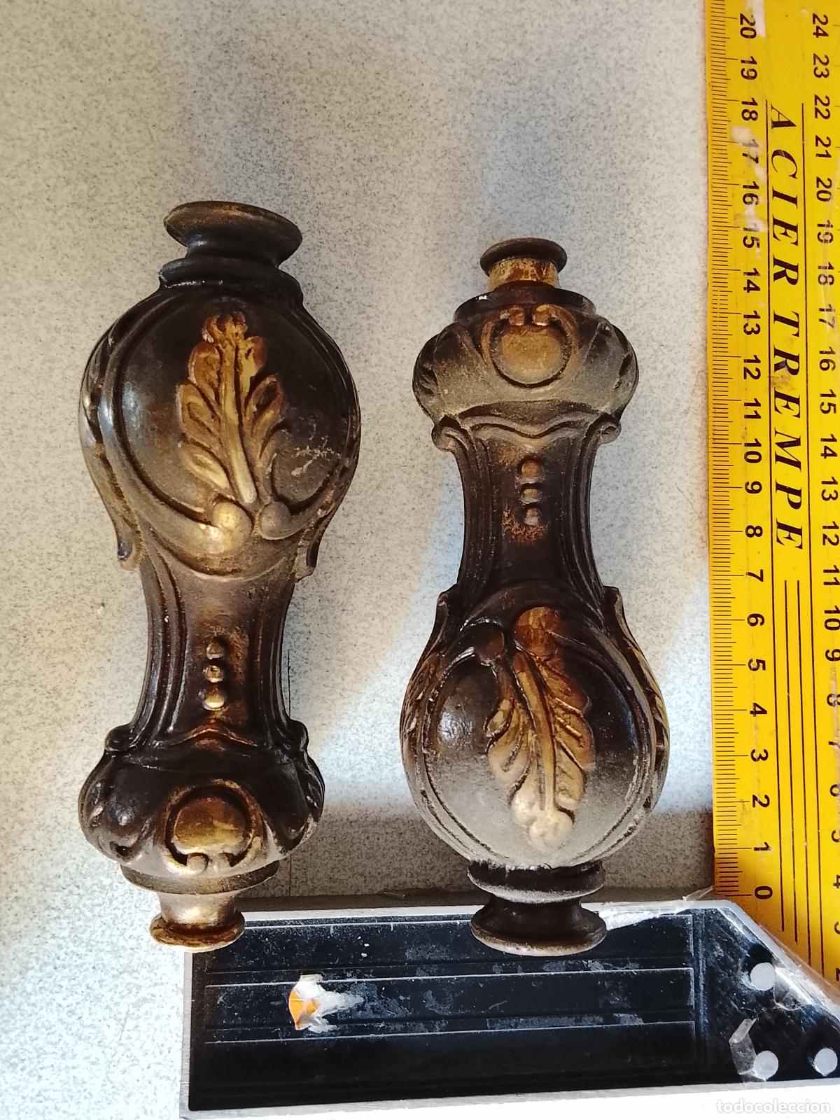 Oggetti Antichi: Pareja perillas metal bronce despiece l&aacute;mparas cuerpos volutas PERILLAS , CENTROS ,