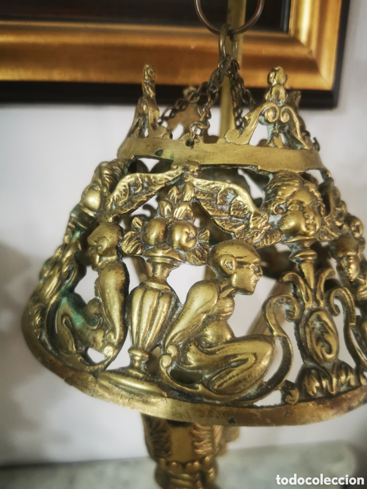 Antig&uuml;edades: Lampara de sobremesa circa 1940 bronce 52cm - Foto 6
