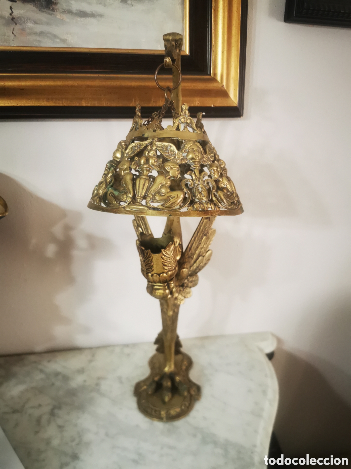 Antig&uuml;edades: Lampara de sobremesa circa 1940 bronce 52cm - Foto 9