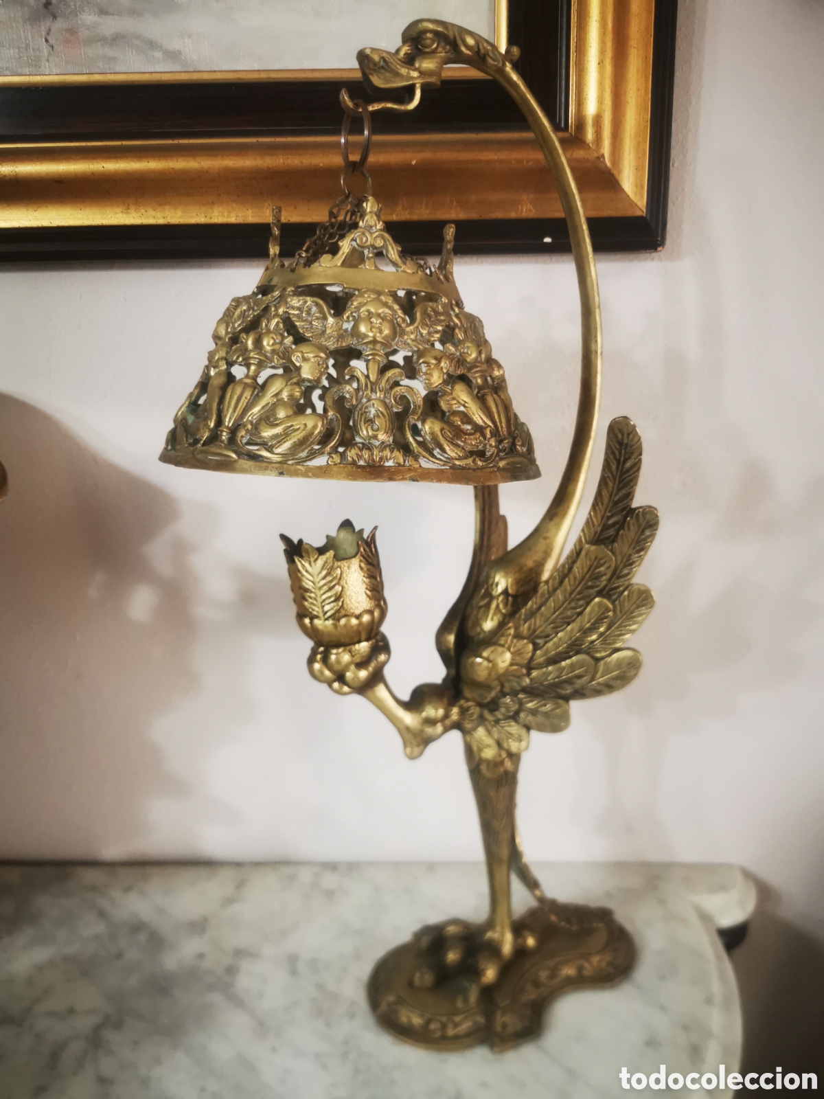 Antig&uuml;edades: Lampara de sobremesa circa 1940 bronce 52cm