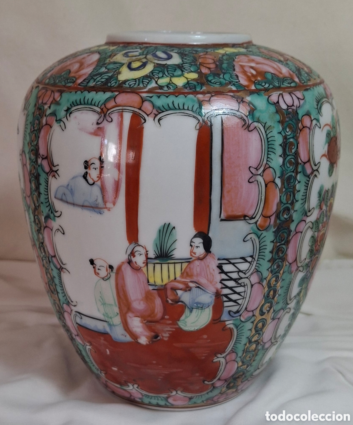 Antiguidades: Jarr&oacute;n Porcelana China Cant&oacute;n Rose Medallion Vintage. Sello Macao